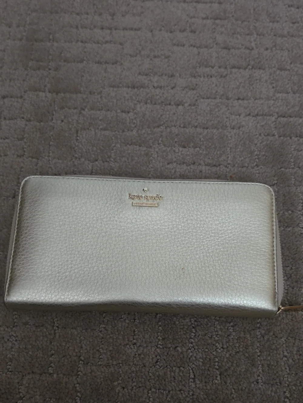 kate spade metallic light silver zip-around wallet
